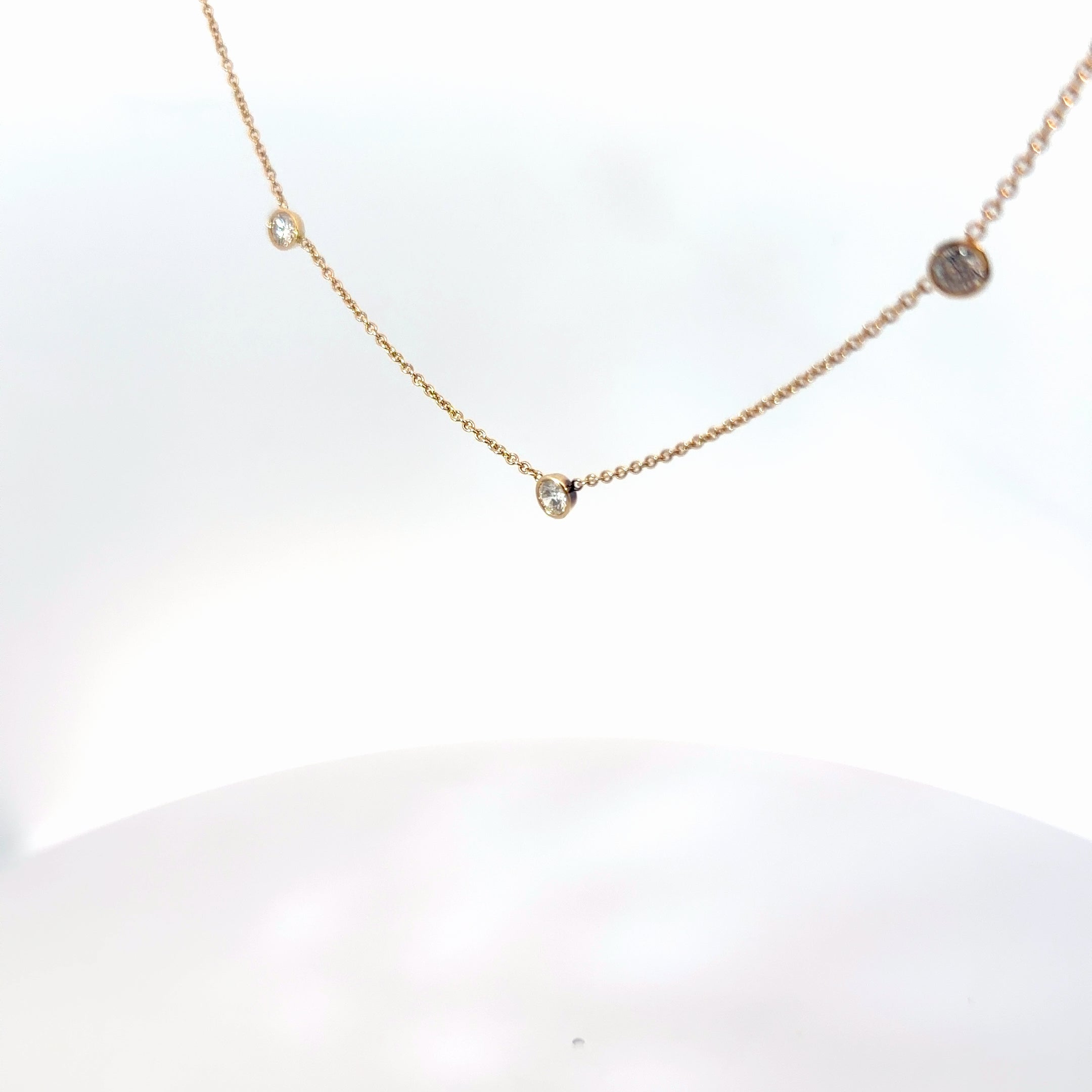 14k Yellow Gold 1.00ct F VS2 Round Diamond (3) Diamond By Yard Necklace