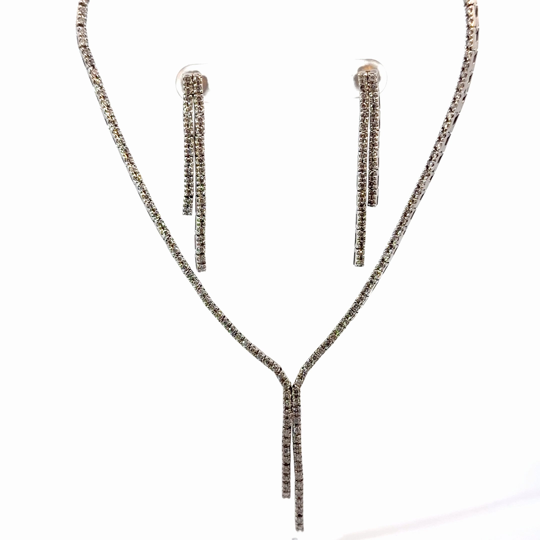 14k White Gold 1.00ct H SI2 Round Diamond Necklace / .50ct H SI2 Round Diamond Earrings Lariat Set