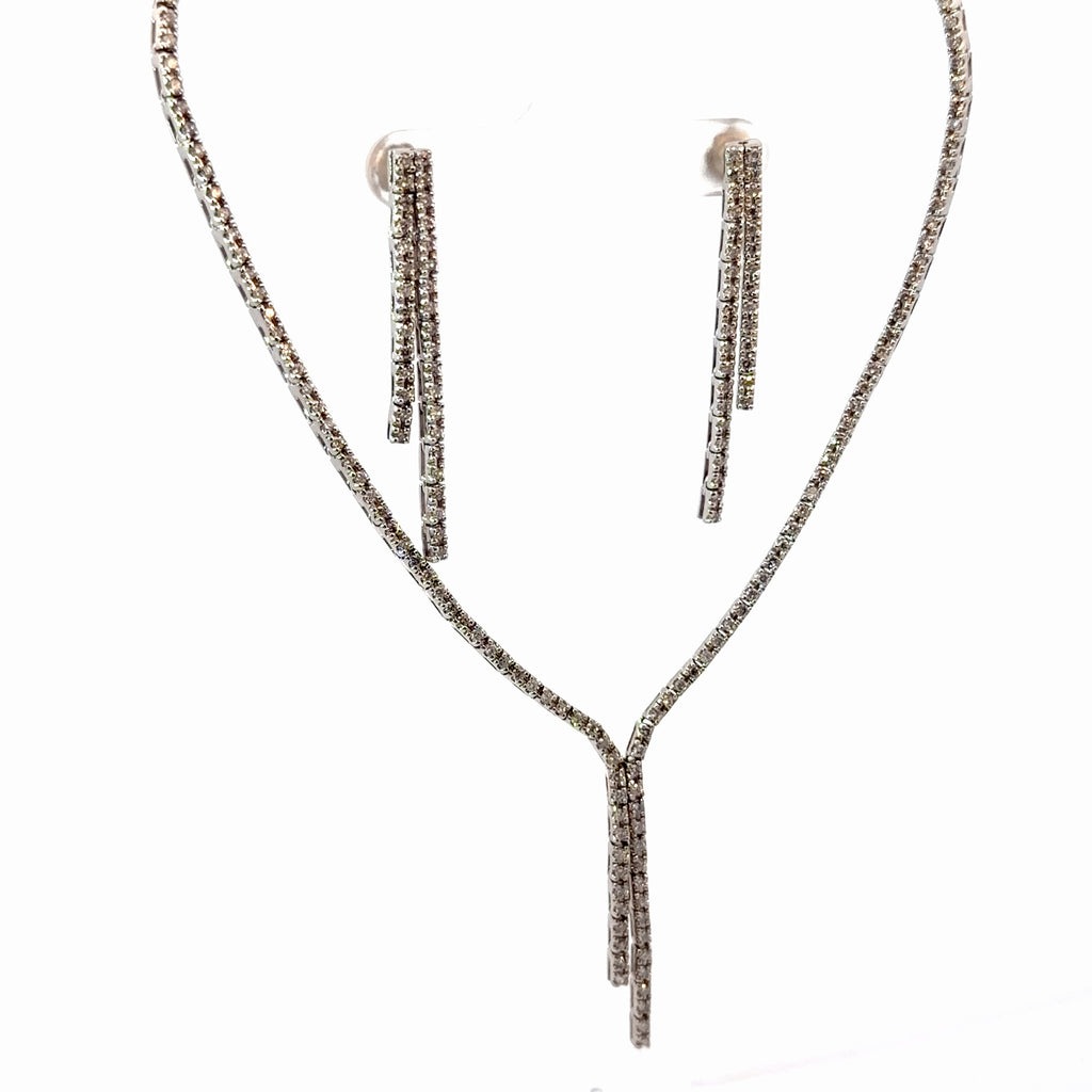 14k White Gold 1.00ct H SI2 Round Diamond Necklace / .50ct H SI2 Round Diamond Earrings Lariat Set