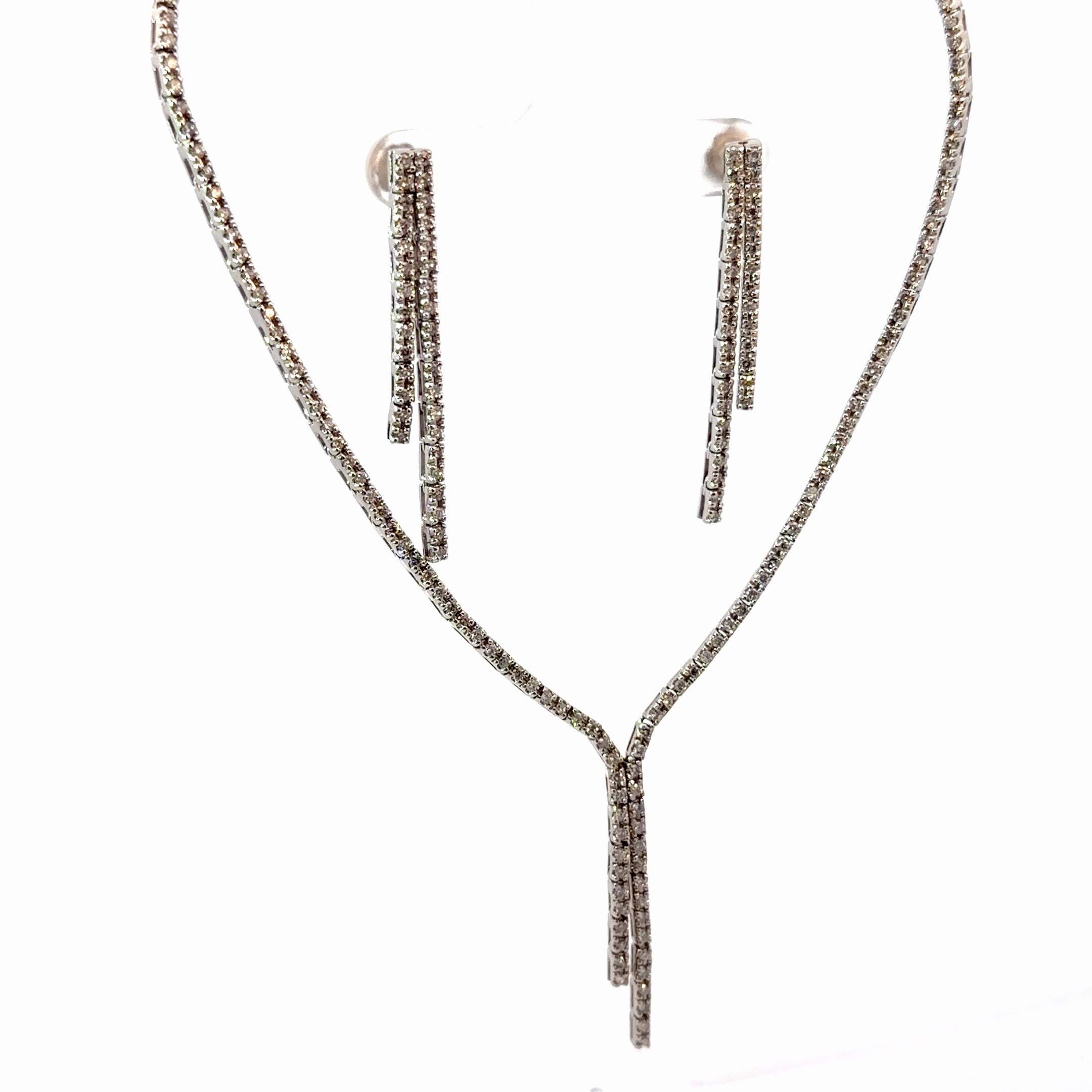 14k White Gold 1.00ct H SI2 Round Diamond Necklace / .50ct H SI2 Round Diamond Earrings Lariat Set