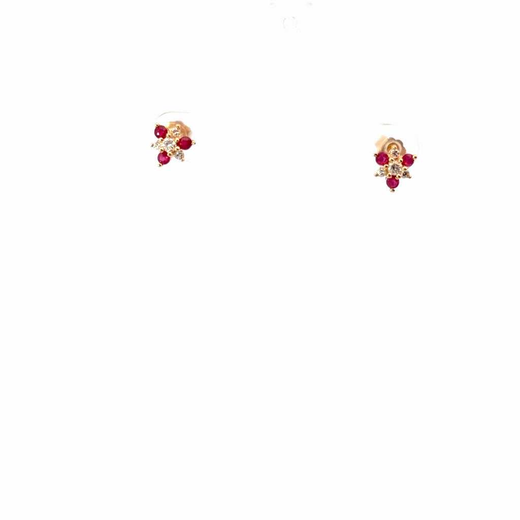 14k Yellow Gold .25ct G SI1 Round Diamond and .25ct Round Ruby Stud Earrings