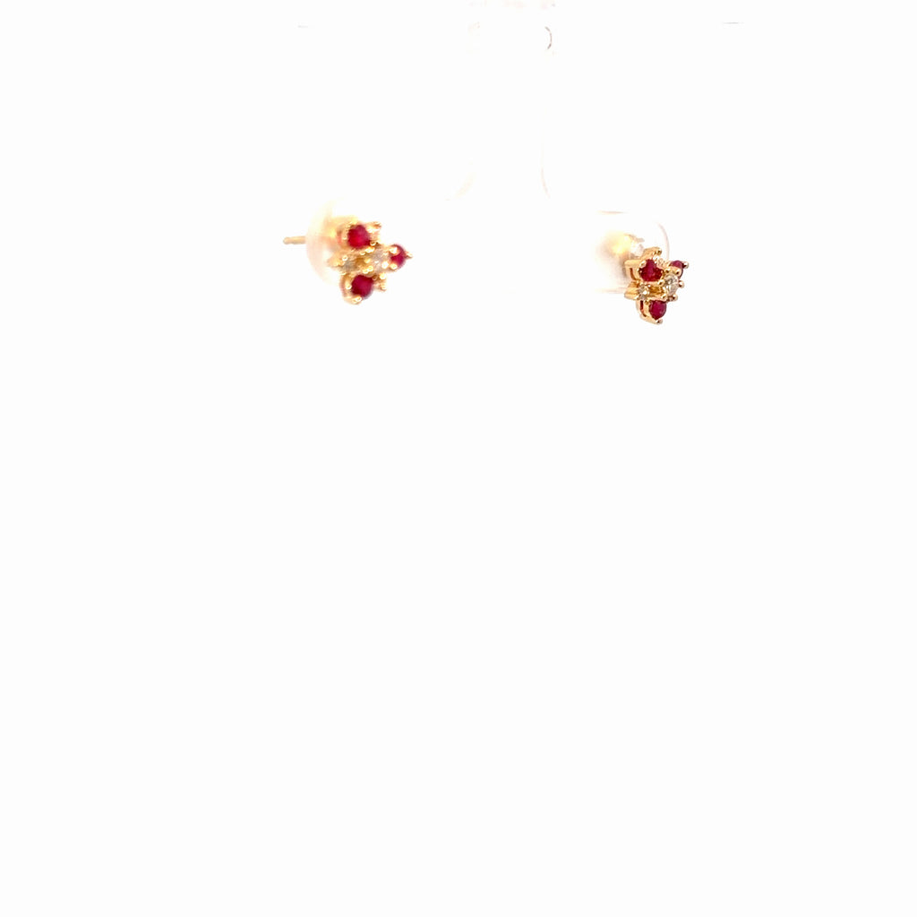 14k Yellow Gold .25ct G SI1 Round Diamond and .25ct Round Ruby Stud Earrings