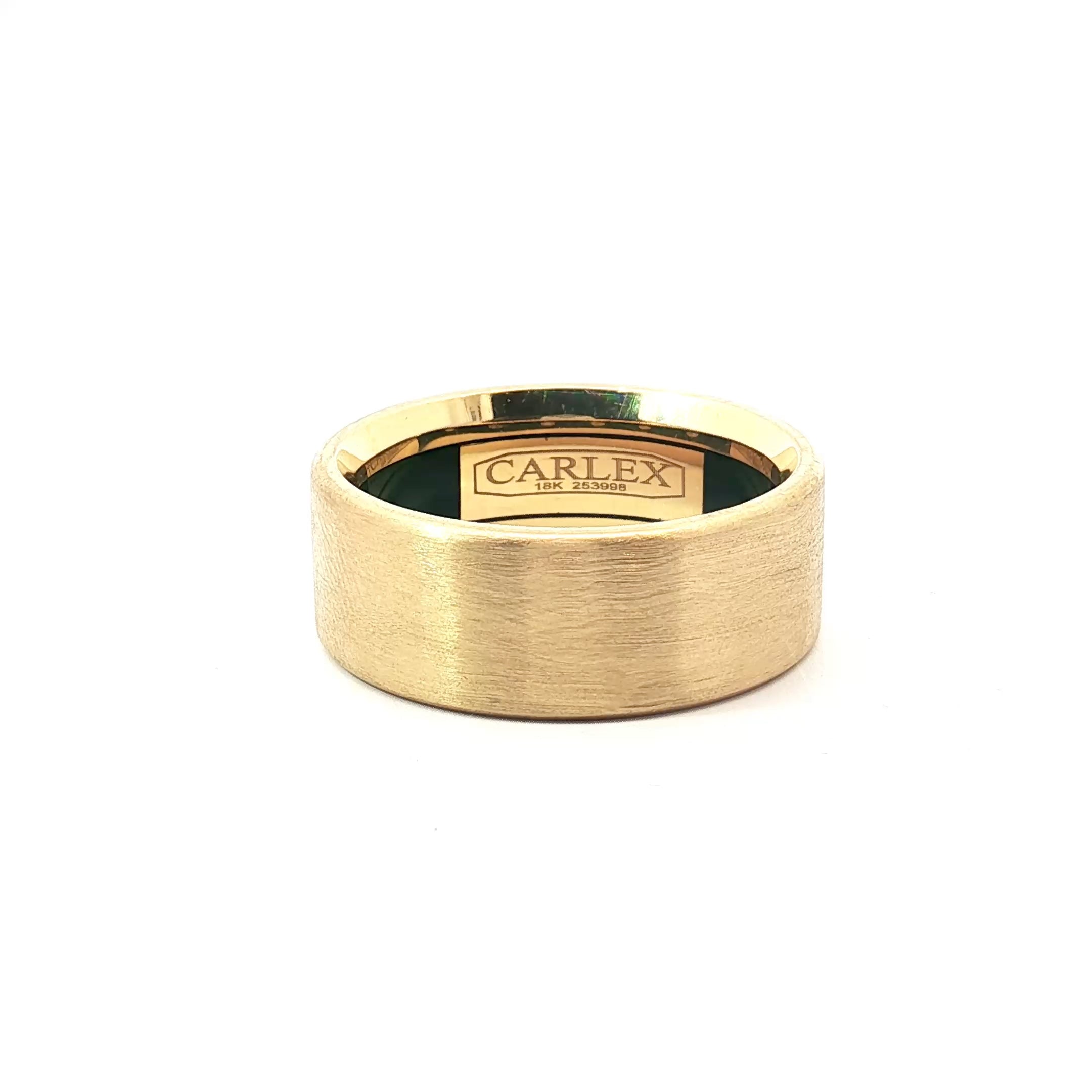18k Yellow Gold Carlex Men Wedding Band with Green Enamel and (6) Round Diamond Inside the Ring