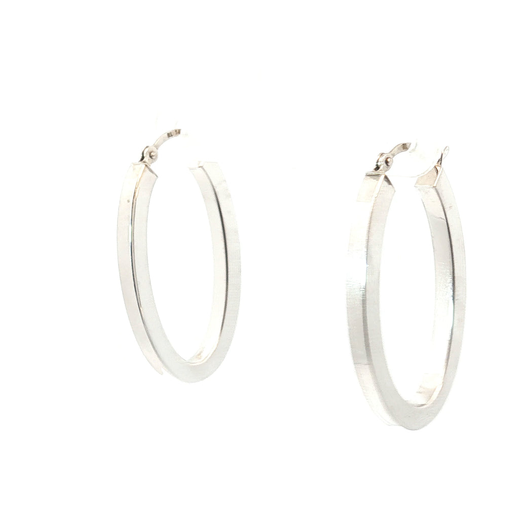 14k White Gold Oval Shape Hoop Earrings 2.6 gram