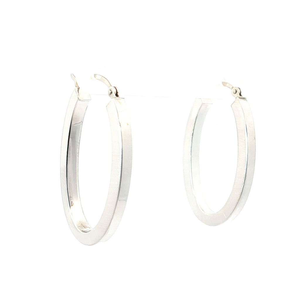 14k White Gold Oval Shape Hoop Earrings 2.6 gram