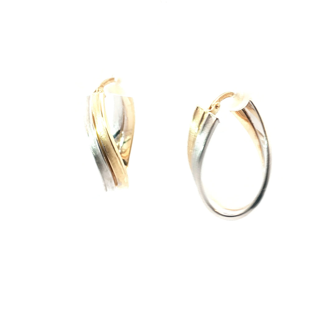 14k Two Tone Oval Shape Hoop Earrings 3.3 gram