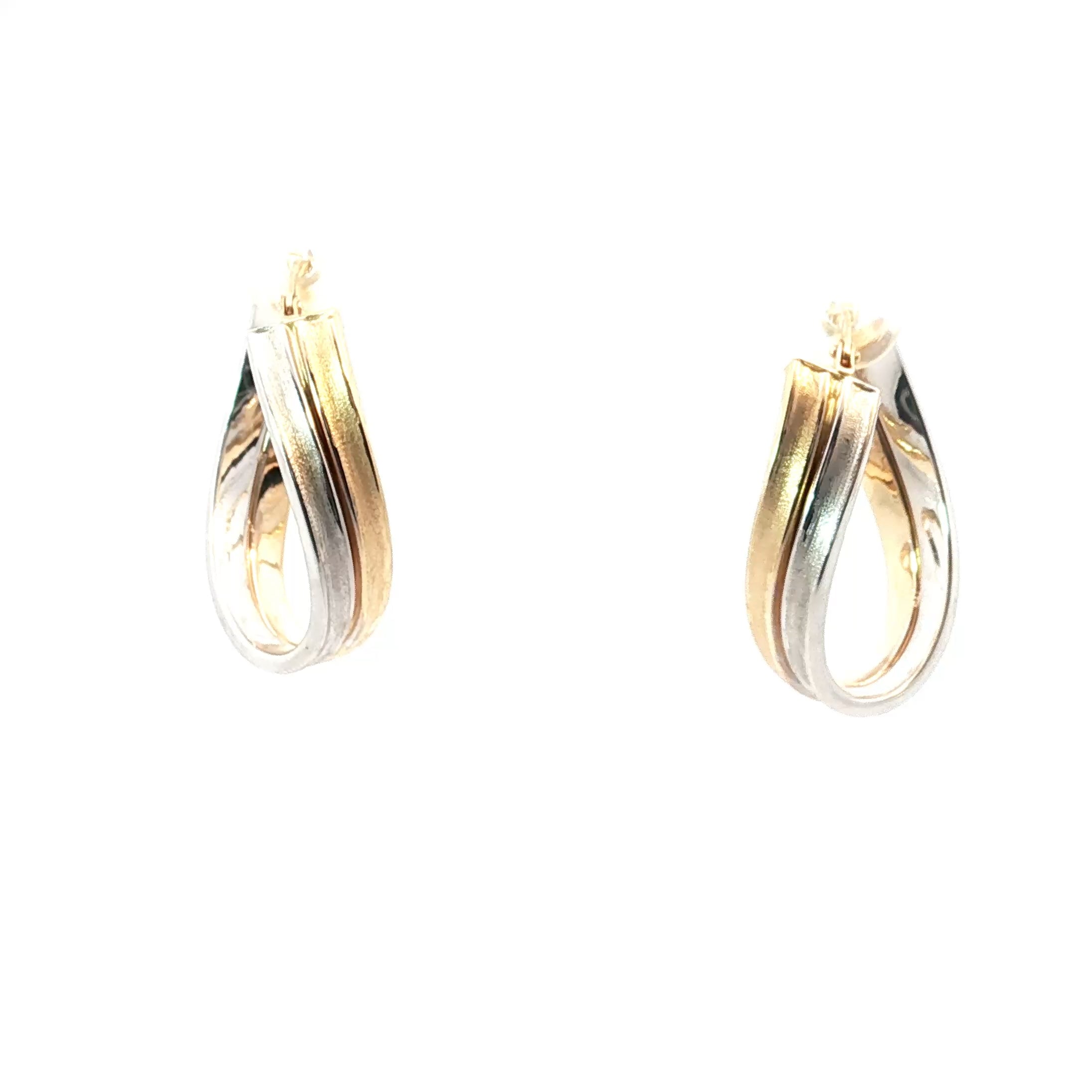 14k Two Tone Oval Shape Hoop Earrings 3.3 gram