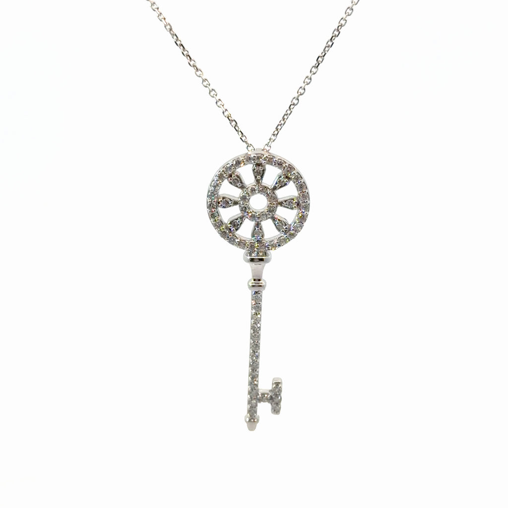 14k White Gold .55ct G VS2 Round 1 3/4 long Diamond Key Pendant 6 gram 18' inch