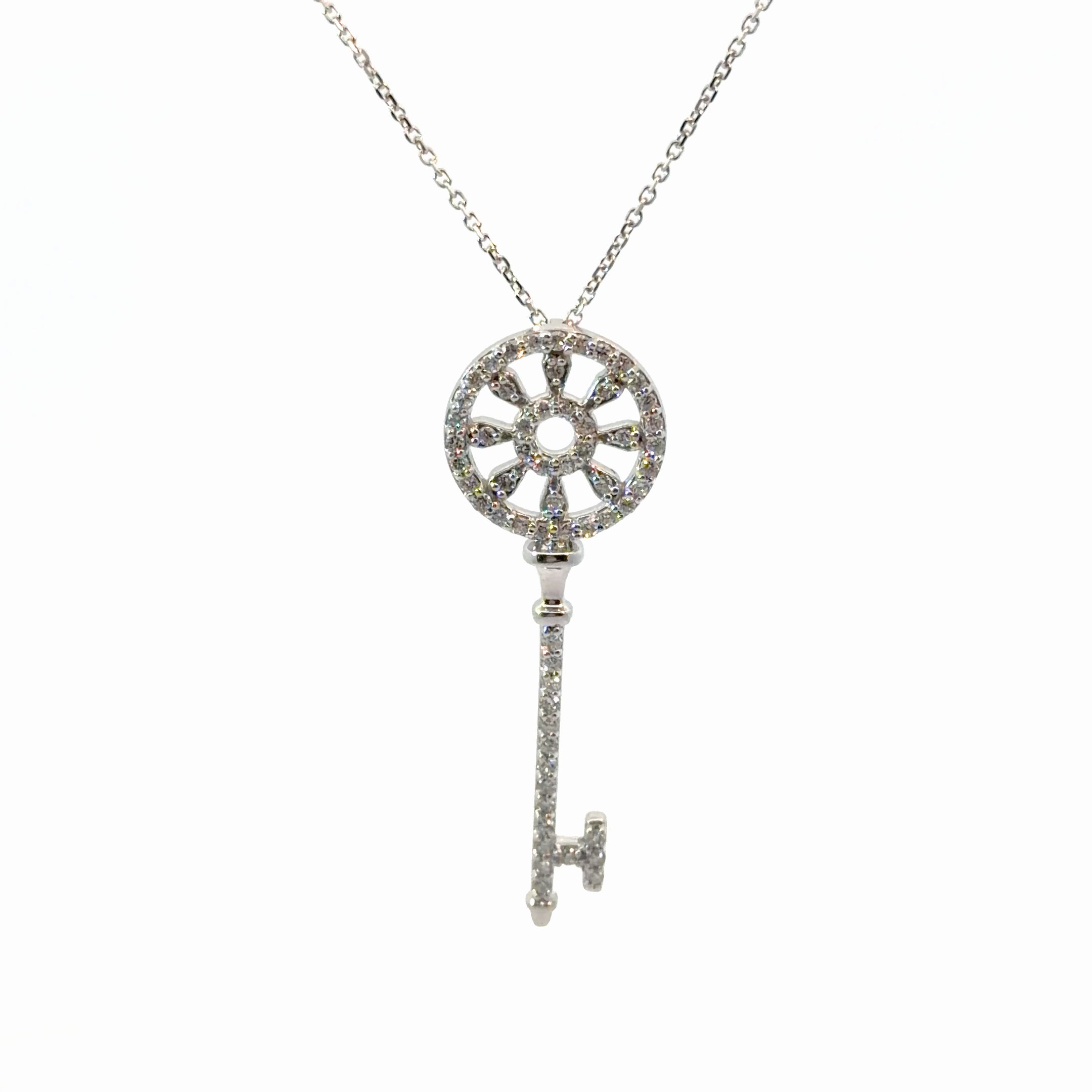 14k White Gold .55ct G VS2 Round 1 3/4 long Diamond Key Pendant 6 gram 18' inch