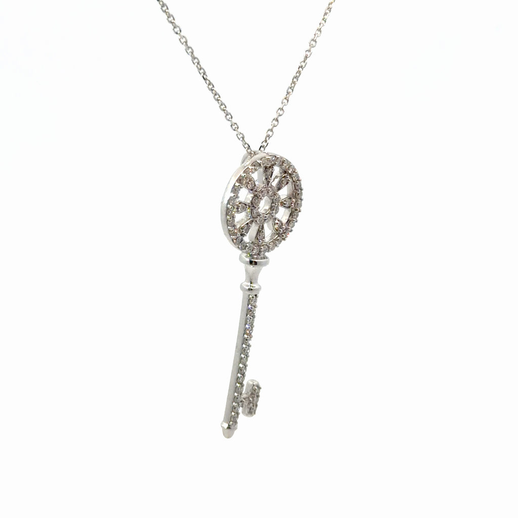 14k White Gold .55ct G VS2 Round 1 3/4 long Diamond Key Pendant 6 gram 18' inch