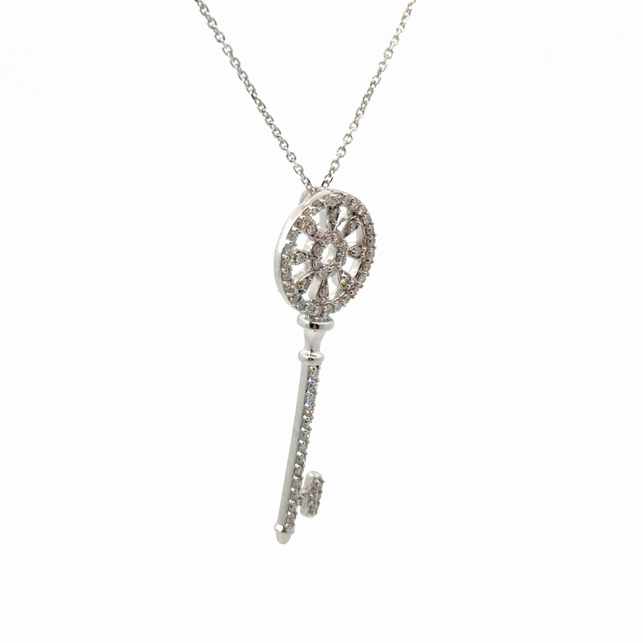 14k White Gold .55ct G VS2 Round 1 3/4 long Diamond Key Pendant 6 gram 18' inch