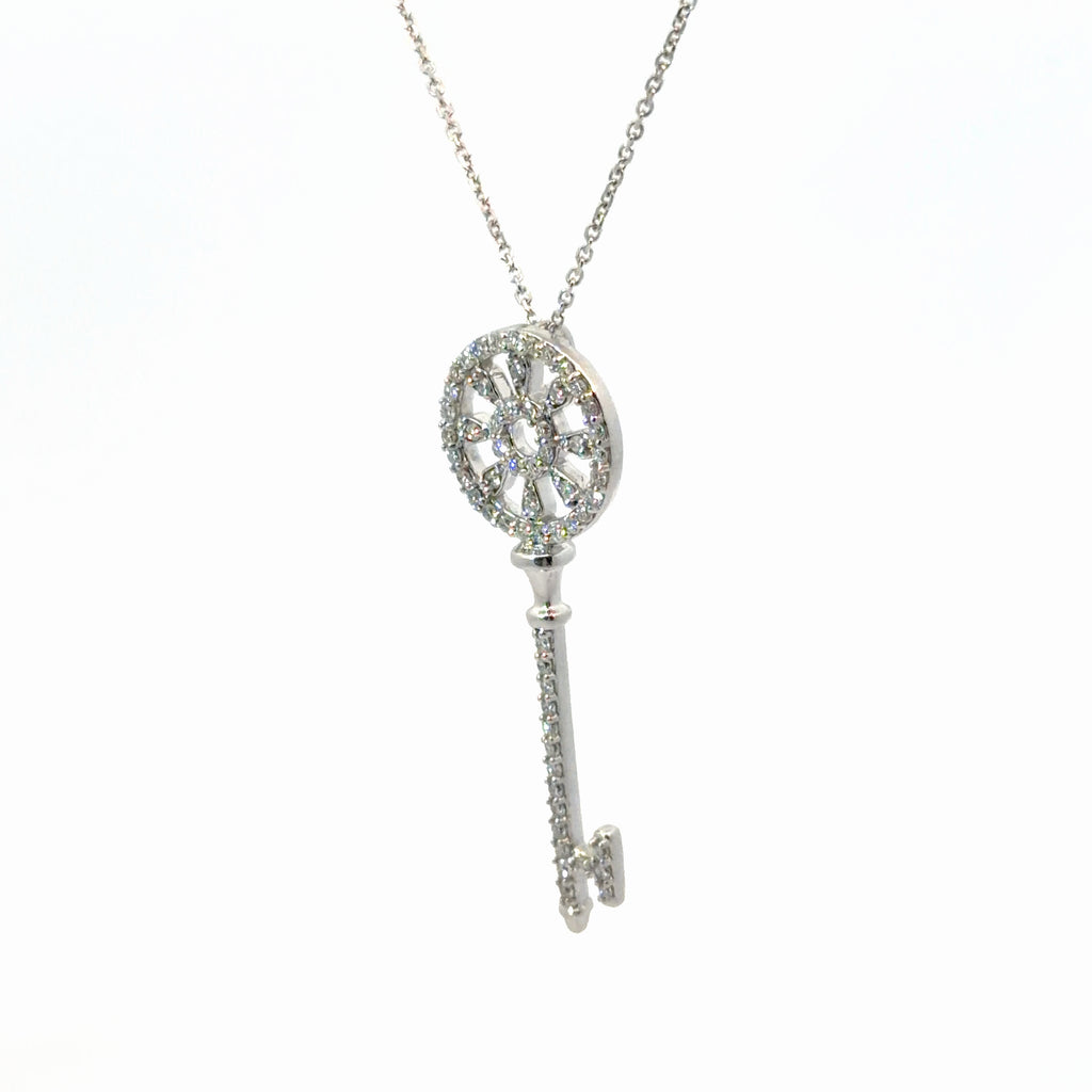 14k White Gold .55ct G VS2 Round 1 3/4 long Diamond Key Pendant 6 gram 18' inch