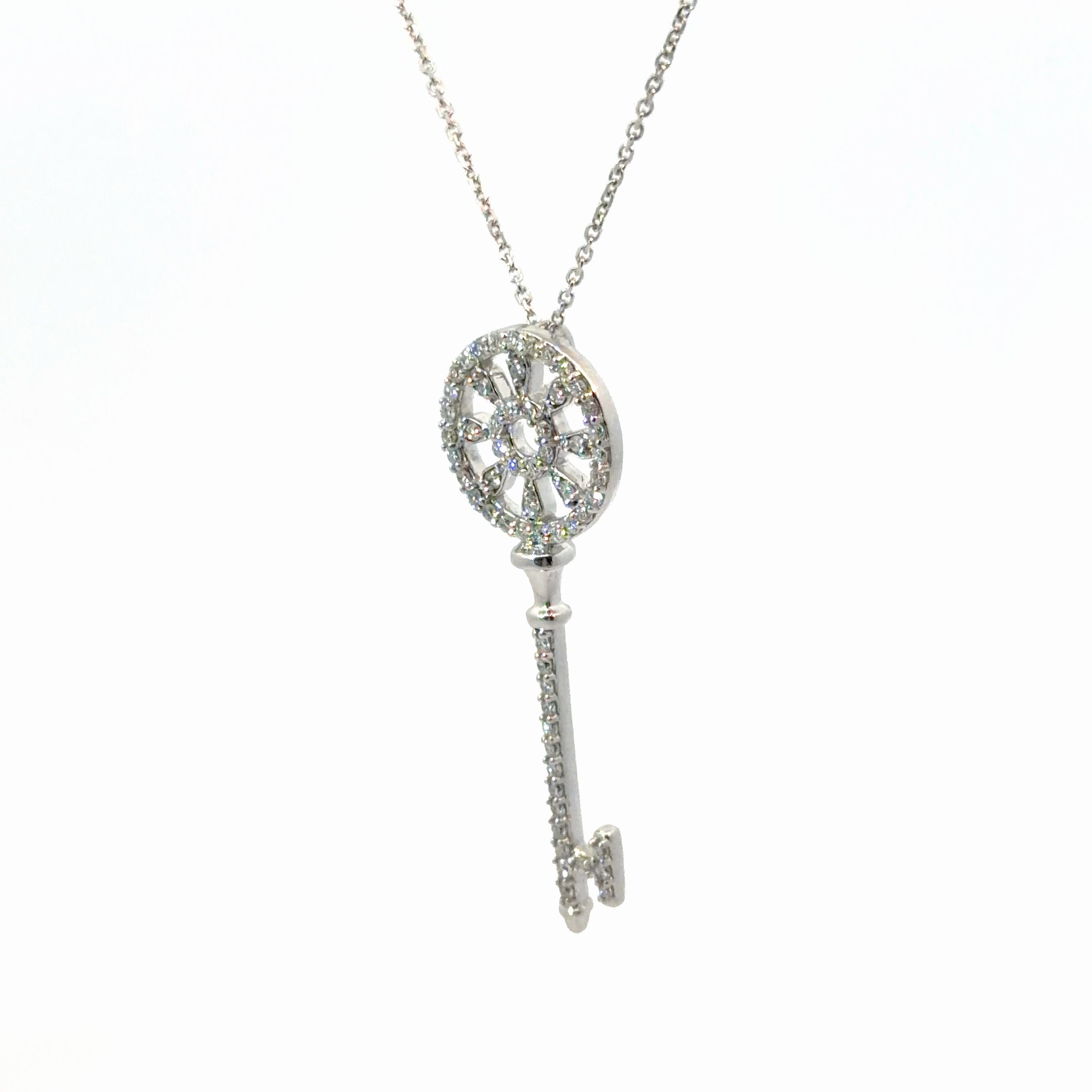 14k White Gold .55ct G VS2 Round 1 3/4 long Diamond Key Pendant 6 gram 18' inch
