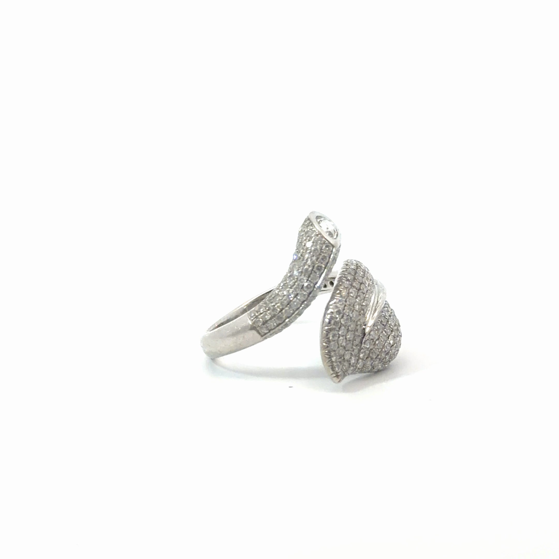 18k White Gold 1.00ct G VS2 Round Micro Pave Diamond / .20ct Rose Cut Pear Shape Diamond Leaf Ring  Size 7 3/4