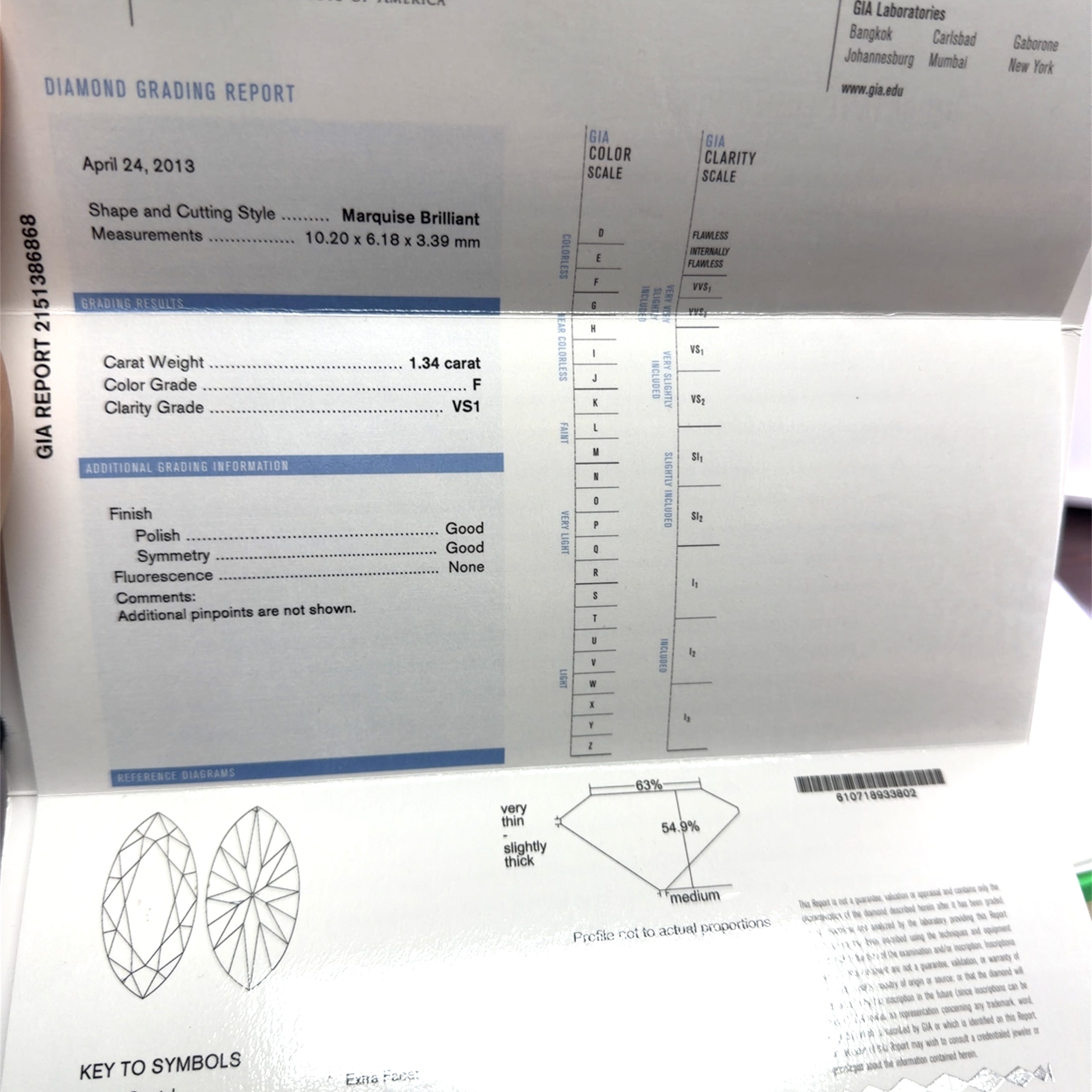 18k White Gold 1.34ct F VS2 Center Marquise Diamond / 2.00ct F VS2 Round Double Halo Diamond Engagement Ring Size 7 3/4 Certified By GIA # 2151386868