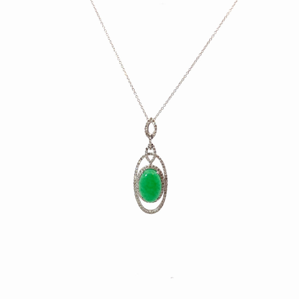 14k White Gold .55ct H SI1 Single Cut Round Diamond and Jade Pendant