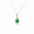 14k White Gold .55ct H SI1 Single Cut Round Diamond and Jade Pendant