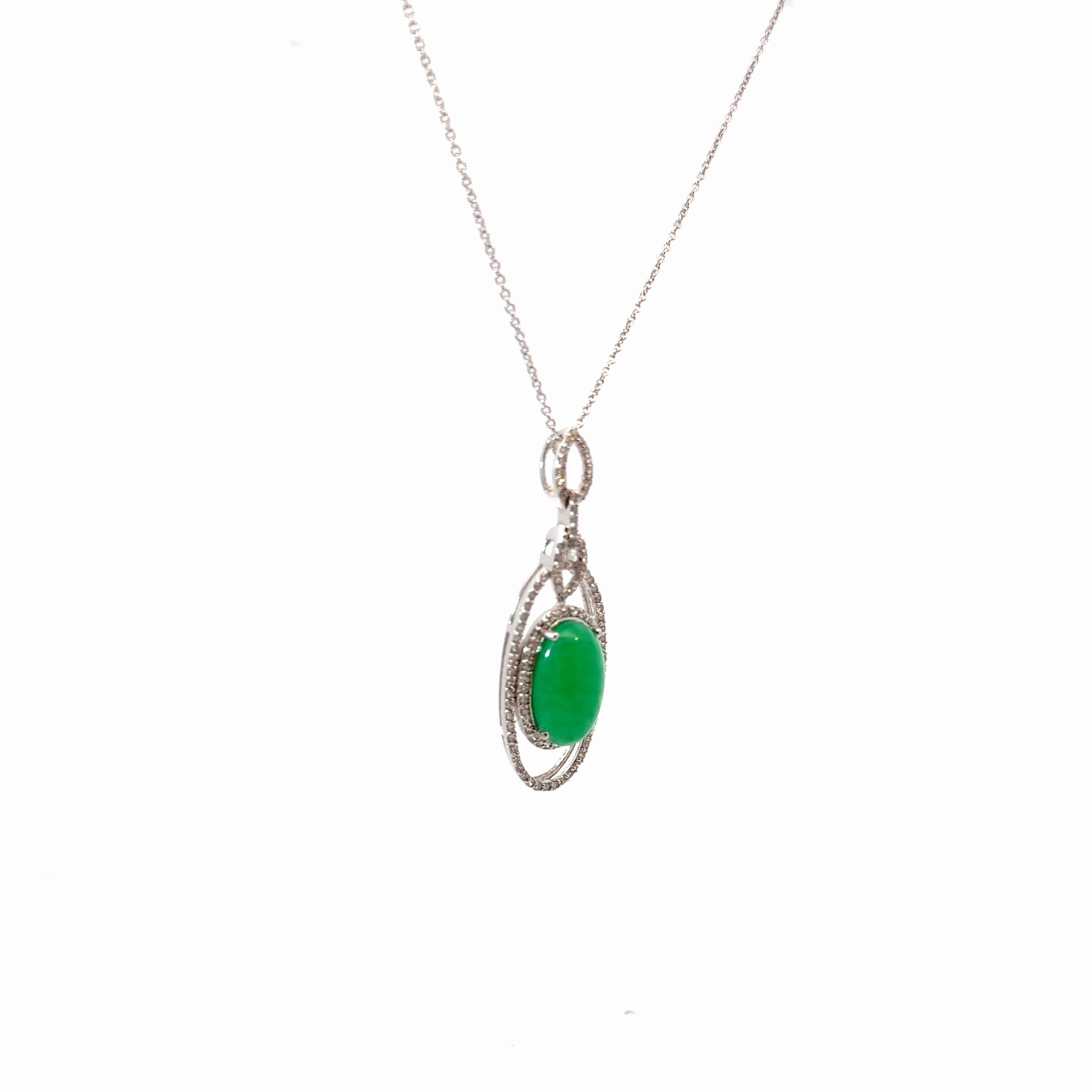 14k White Gold .55ct H SI1 Single Cut Round Diamond and Jade Pendant
