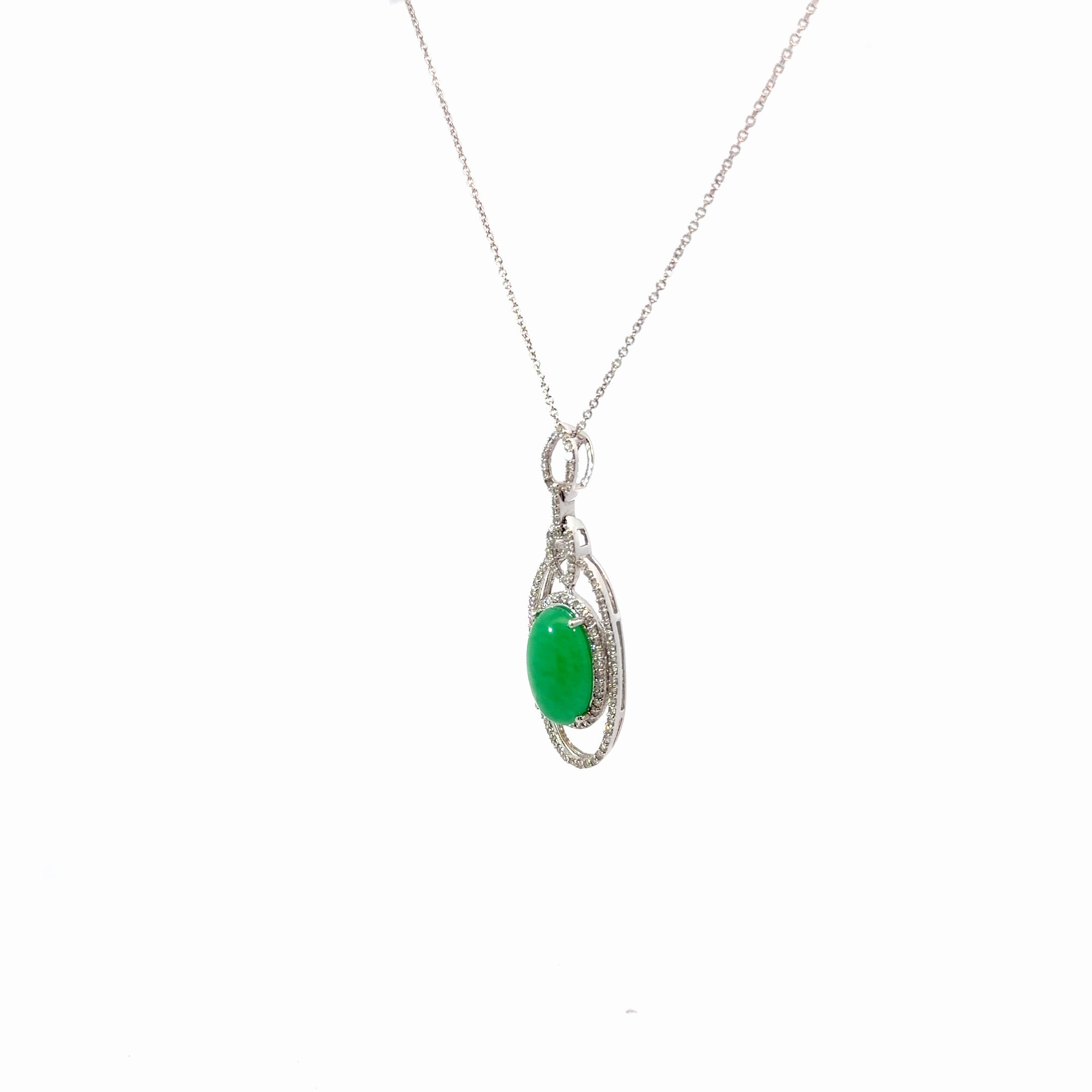 14k White Gold .55ct H SI1 Single Cut Round Diamond and Jade Pendant