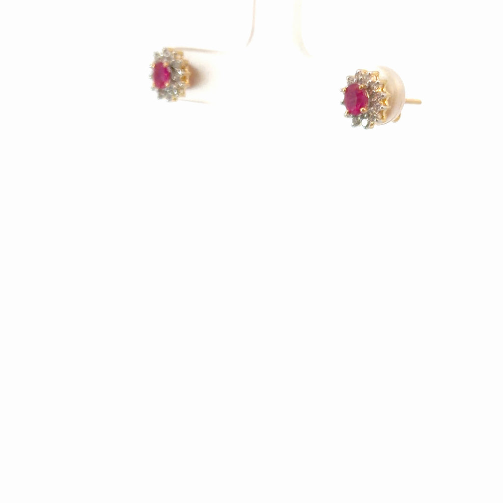 14k Yellow Gold .50ct Oval Ruby AA/.25ct Round Diamond Stud Earrings
