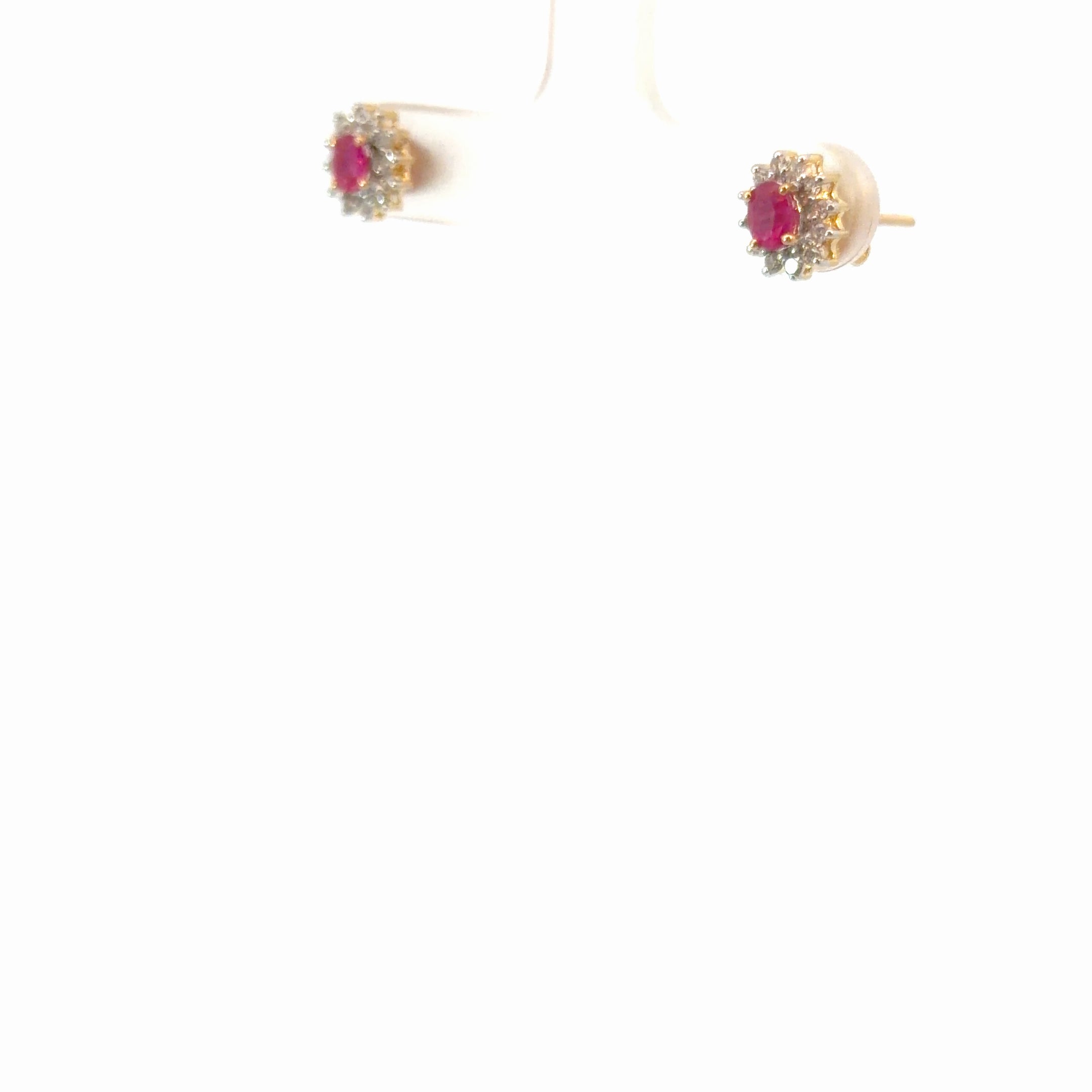 14k Yellow Gold .50ct Oval Ruby AA/.25ct Round Diamond Stud Earrings