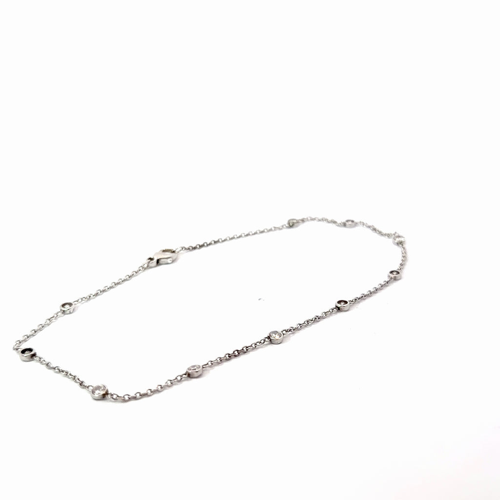 14k White Gold 1.00ct G VS2 Round Diamond By the Yard Anklet Bracelet 10"inch