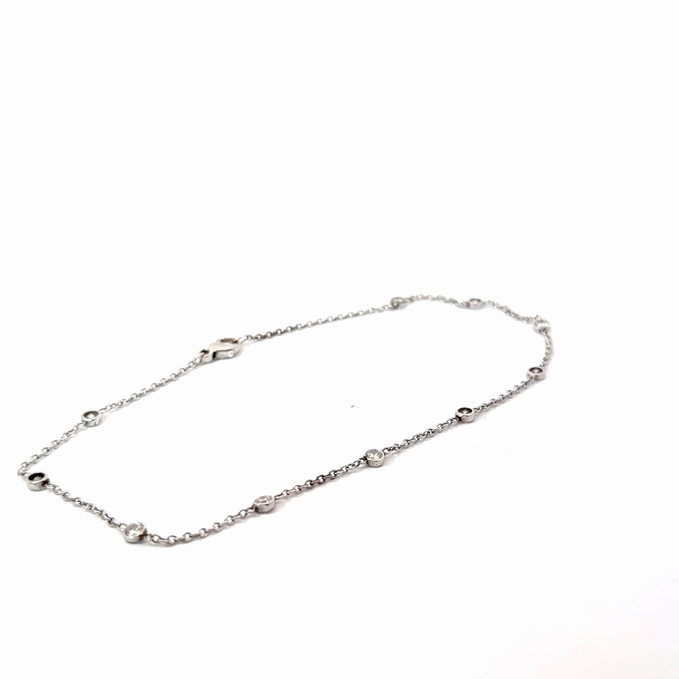 14k White Gold 1.00ct G VS2 Round Diamond By the Yard Anklet Bracelet 10"inch