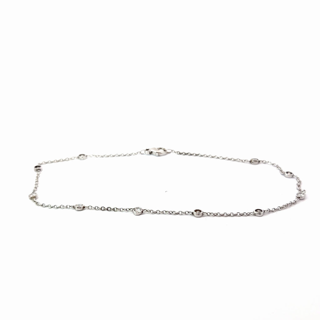 14k White Gold 1.00ct G VS2 Round Diamond By the Yard Anklet Bracelet 10"inch