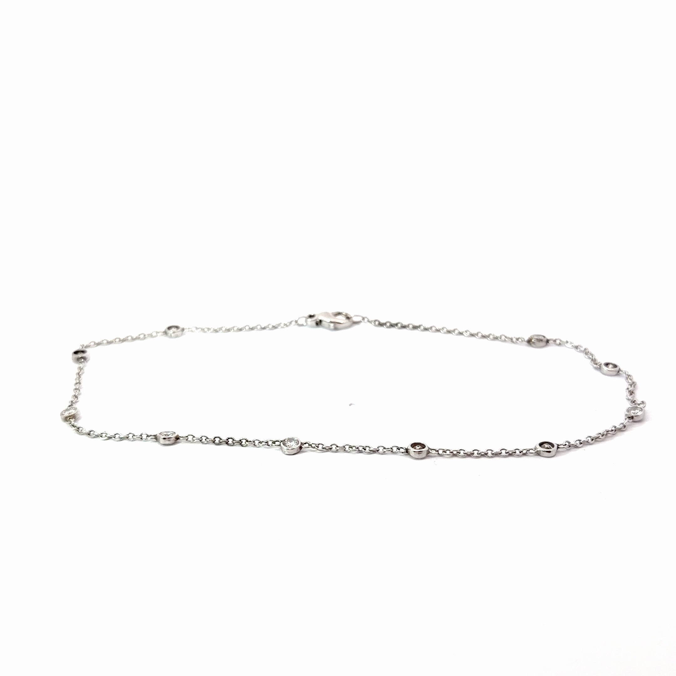14k White Gold 1.00ct G VS2 Round Diamond By the Yard Anklet Bracelet 10"inch