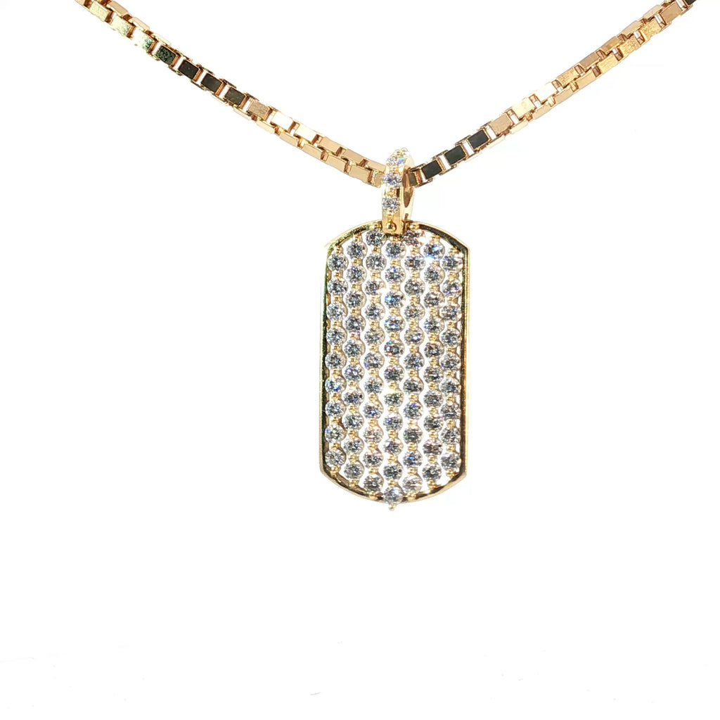 18k Yellow Gold 4.00ct E VS1 Round Diamond Dog Tag Pendant