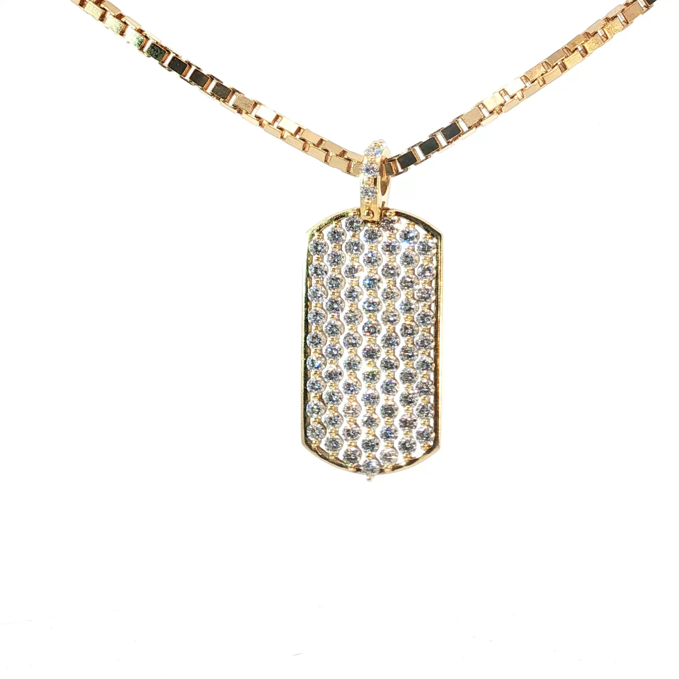 18k Yellow Gold 4.00ct E VS1 Round Diamond Dog Tag Pendant