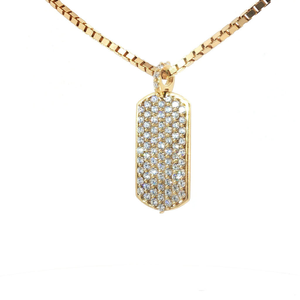 18k Yellow Gold 4.00ct E VS1 Round Diamond Dog Tag Pendant