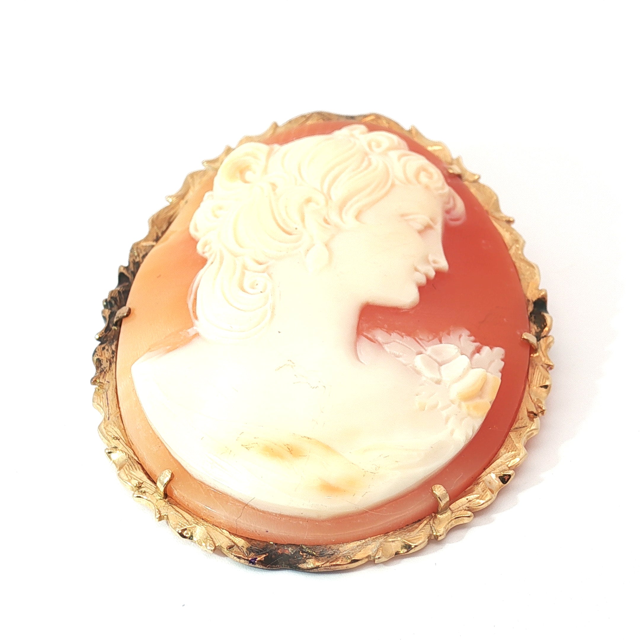 14k Yellow Gold Large Vintage Cameo Pin/ Pendant 12.6 gram 2 x 1/2"