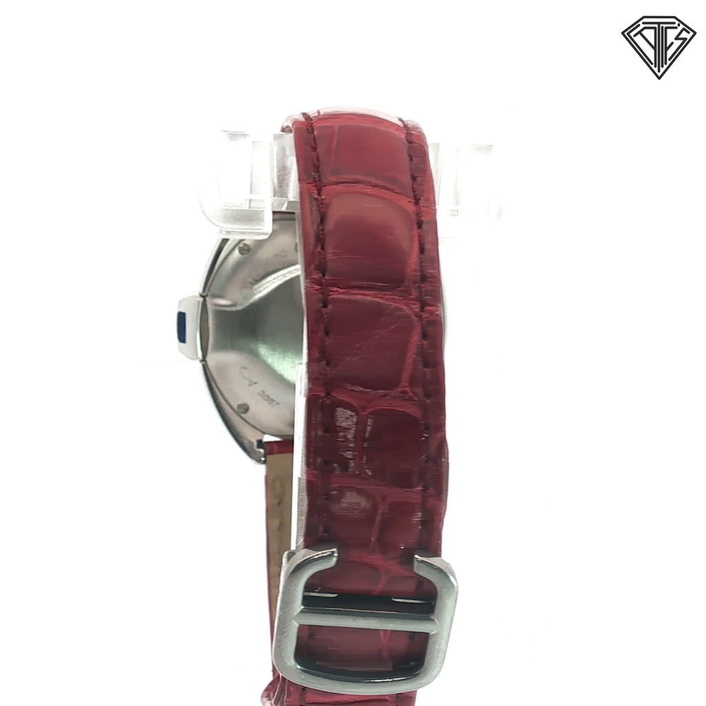 Pre-owned Cartier Cie De Cartier with Blue Sapphire Crown Dial is Silver /31mm /Red Leather Band/ Automatic