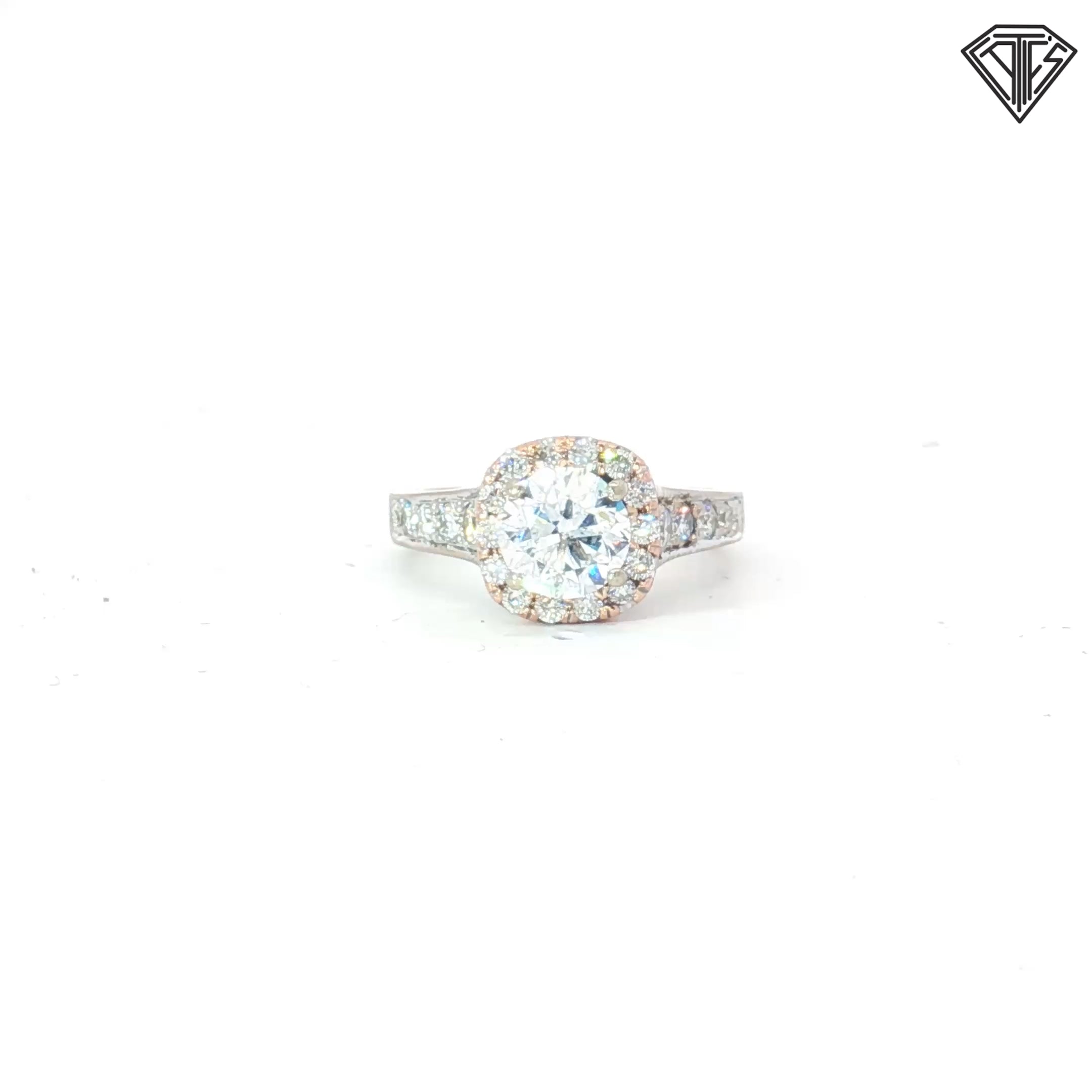 18k White Gold 1.50ct D I1 Round Diamond / Rose Gold Halo .75ct F VS2 Round Diamond with U Shape European Shank Solitaire Engagement Ring Certified By GIA #7462755960