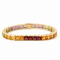 14k Yellow Gold 22.5 gram Princess Cut Multi-Colored Bar Set Semi-Precious Bracelet  5.5mm 6 1/2 "in.