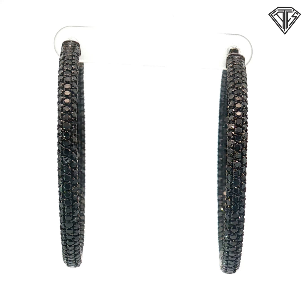 14k 6.00ct Approx. Round Black Radium Micro Pave Black Diamond Hoop Earrings