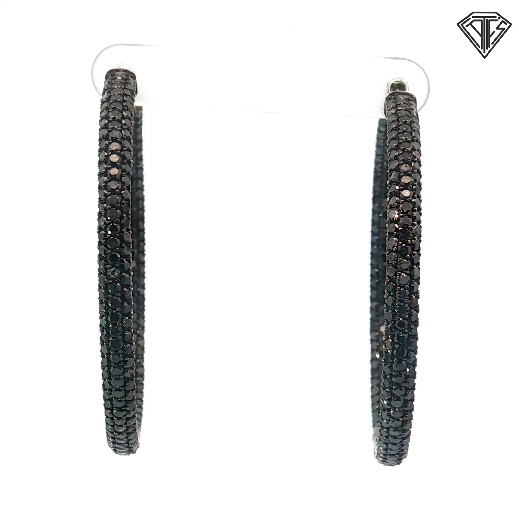 14k 6.00ct Approx. Round Black Radium Micro Pave Black Diamond Hoop Earrings