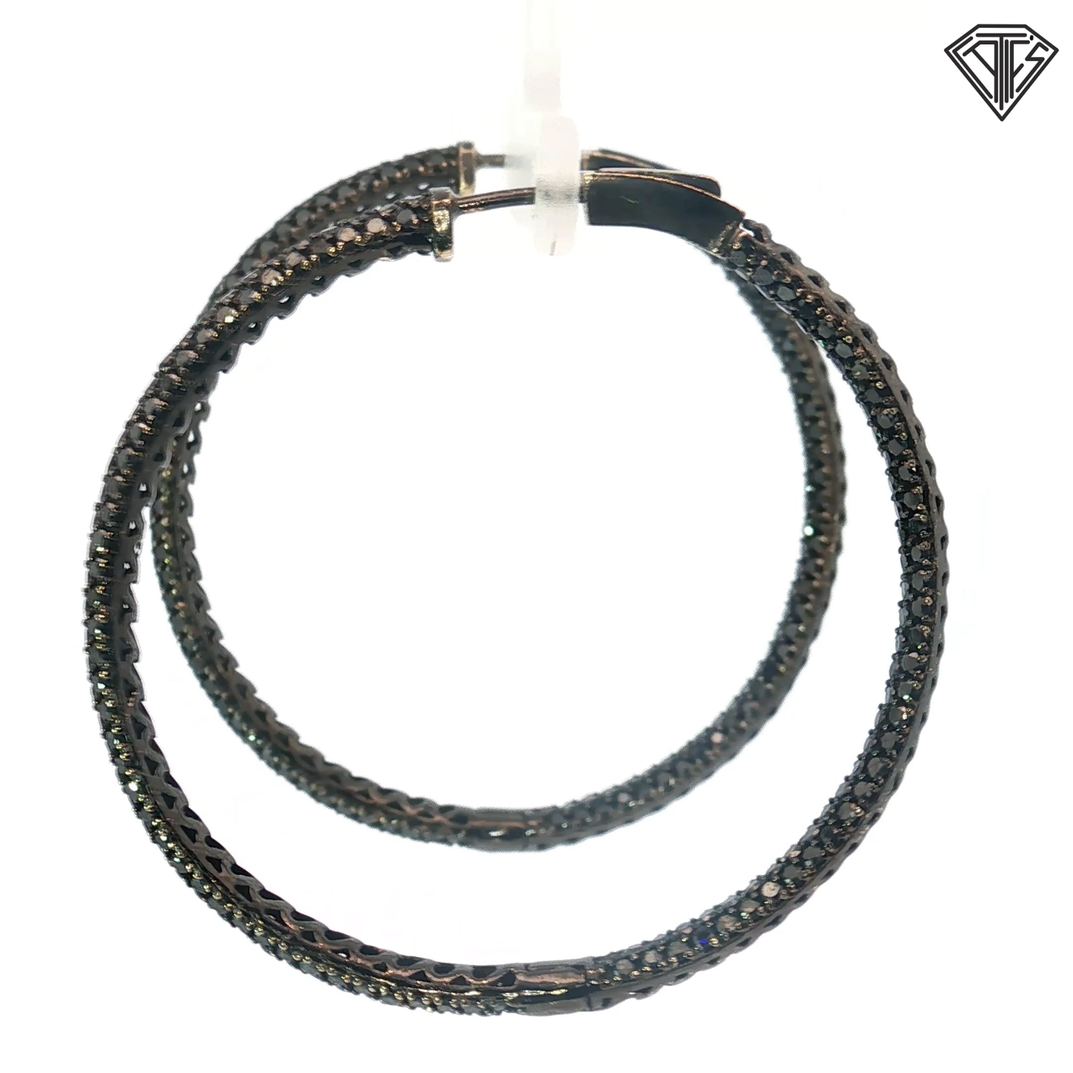 14k 6.00ct Approx. Round Black Radium Micro Pave Black Diamond Hoop Earrings