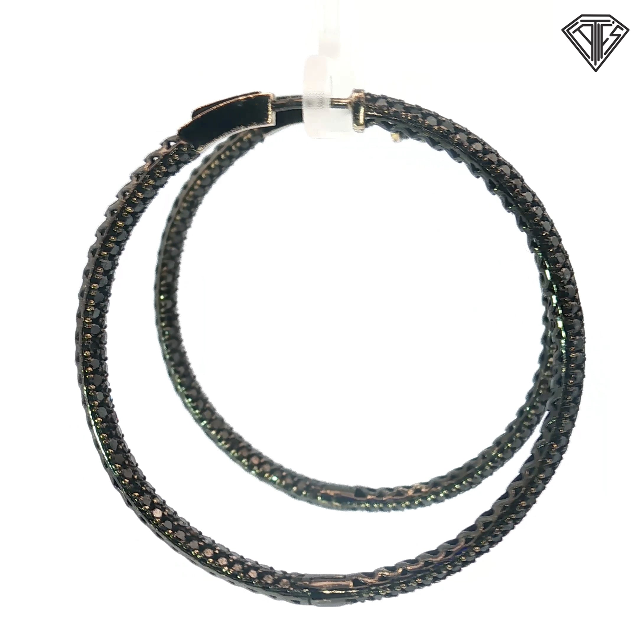 14k 6.00ct Approx. Round Black Radium Micro Pave Black Diamond Hoop Earrings