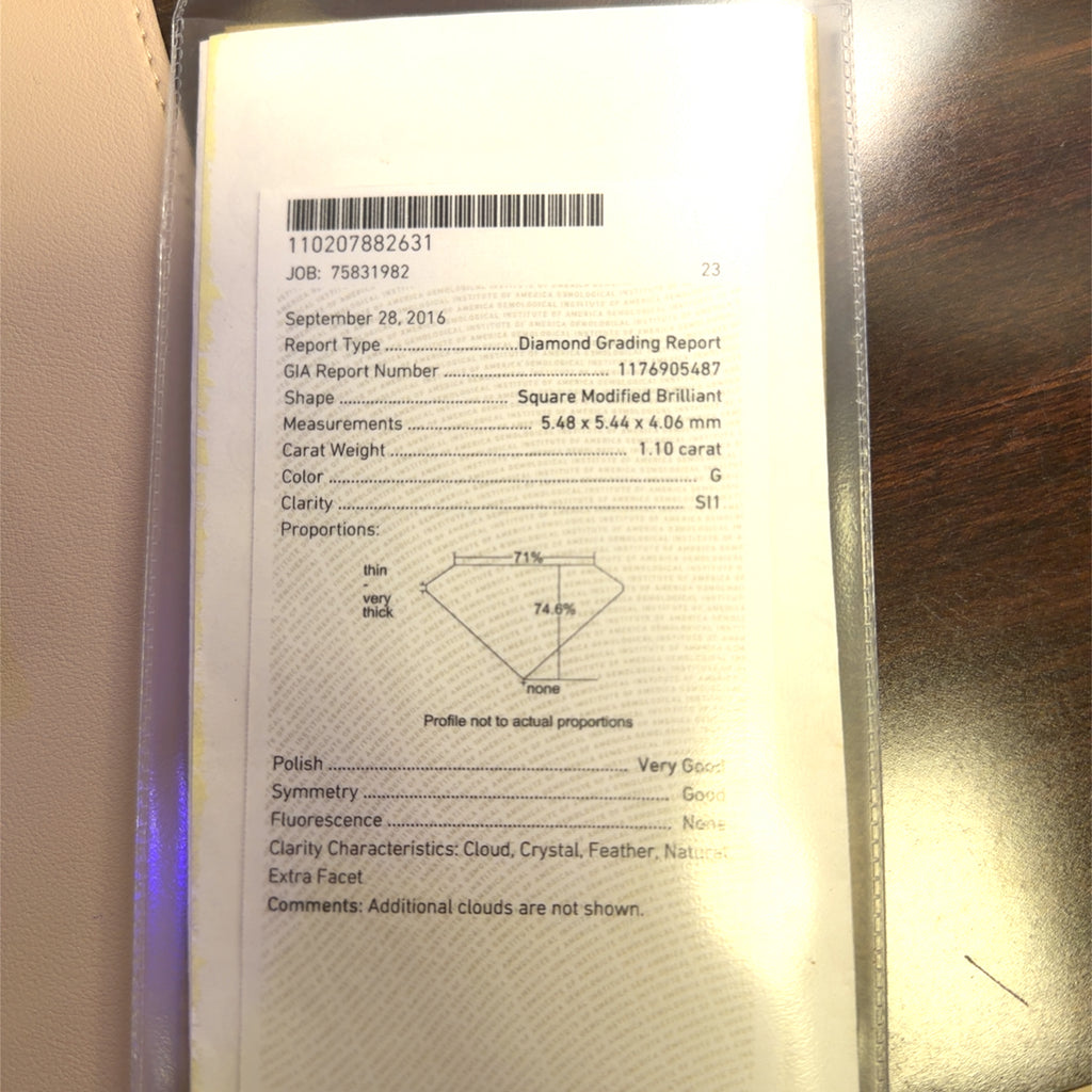 1.10ct G SI1 Princess Cut Certified By GIA # 1176905487