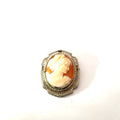 14k White Gold Vintage Hand-Carved Shell Cameo Brooch Pendant