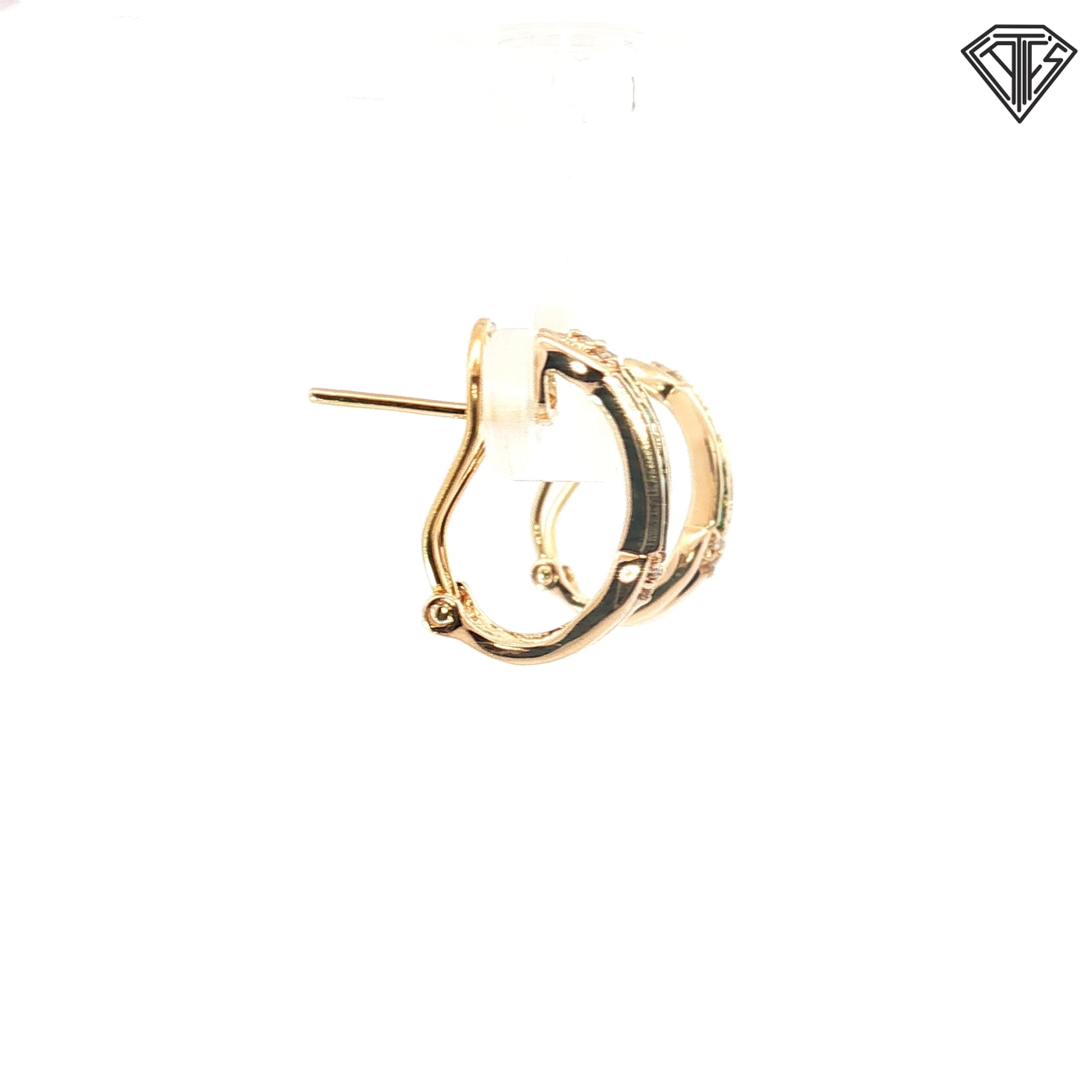 14k Yellow Gold .75ct Princess Cut Emerald/ .10ct G SI1 Round Diamond Huggie Earrings