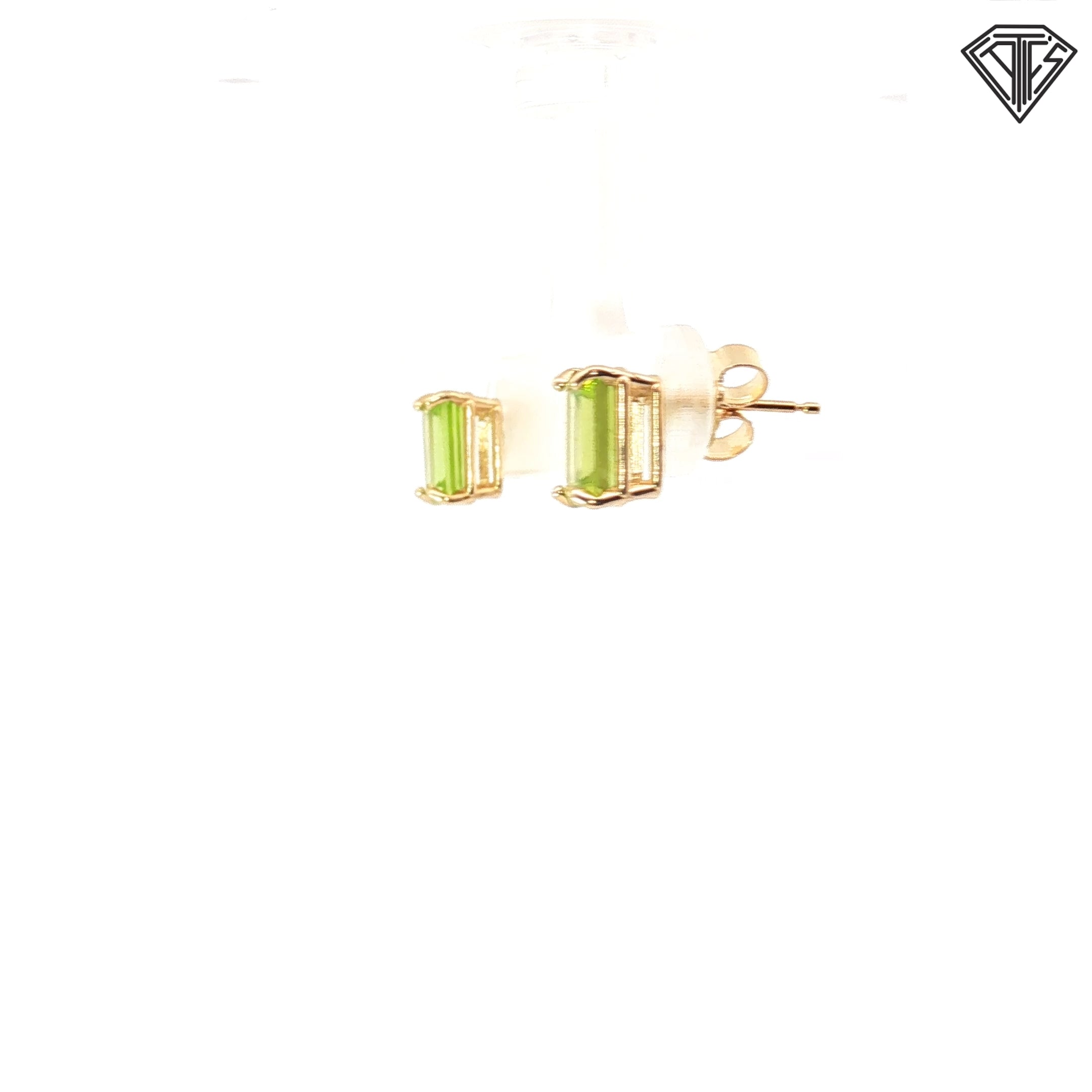 14k Yellow Gold 2.00ct Emerald Cut Peridot Stud Earrings