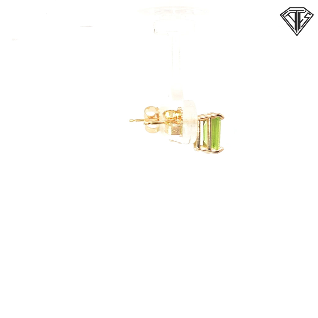 14k Yellow Gold 2.00ct Emerald Cut Peridot Stud Earrings