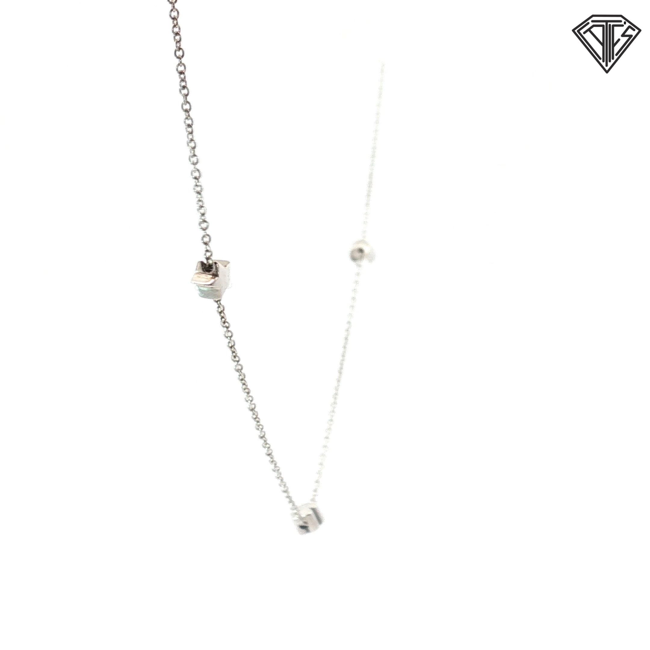 18k White Gold Moon and Flower Charm Necklace 7.4 gram