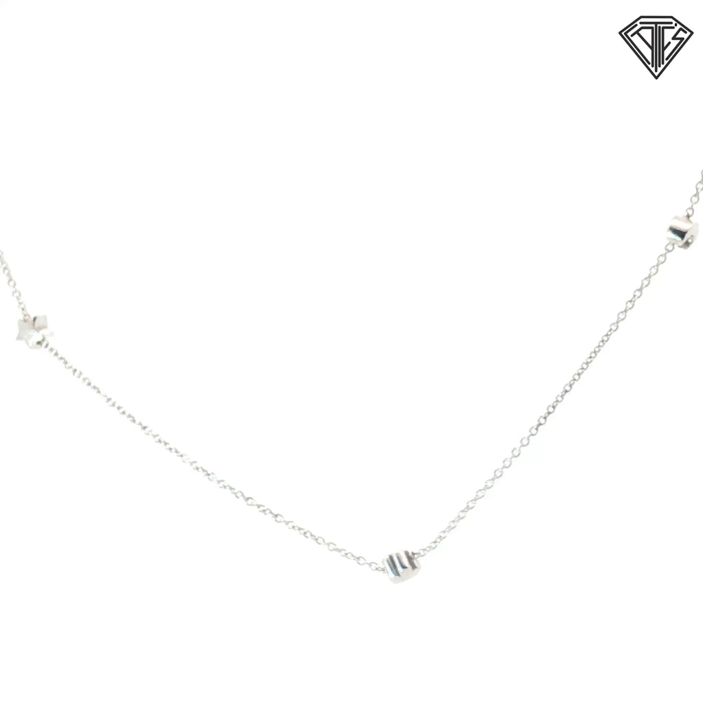 18k White Gold Moon and Flower Charm Necklace 7.4 gram