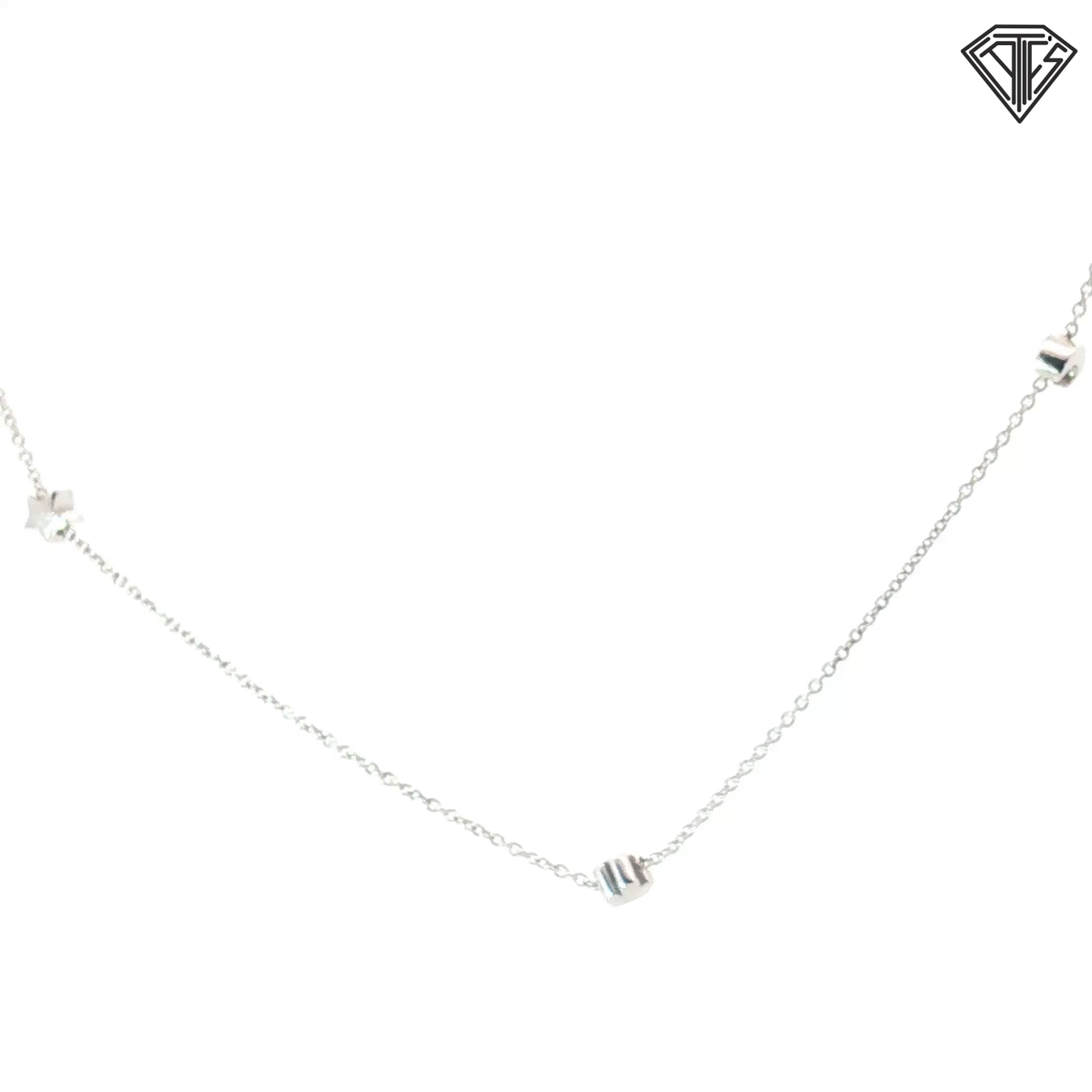18k White Gold Moon and Flower Charm Necklace 7.4 gram