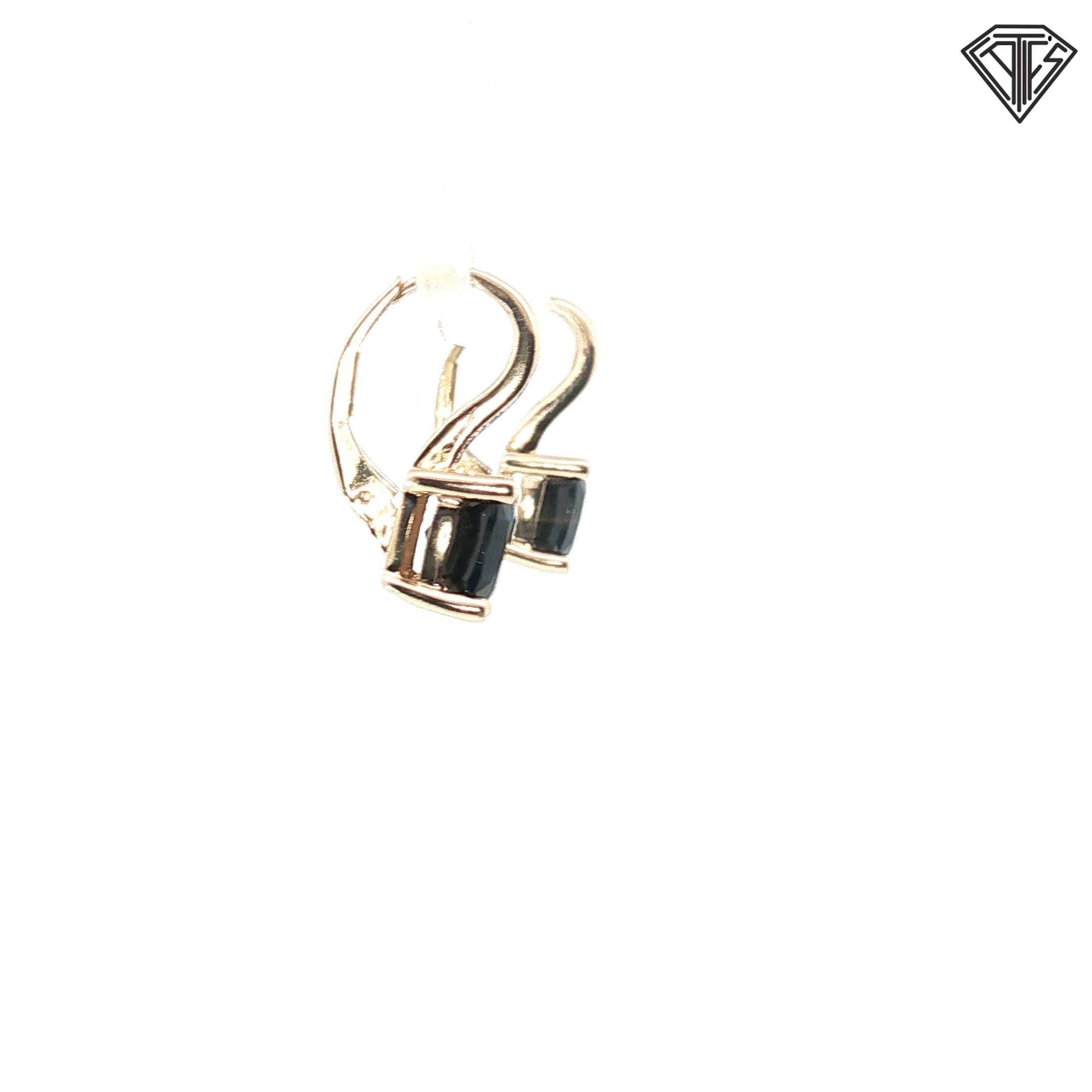 10k Yellow Gold Cushion Shape Onyx and Round Diamond Lever Back Earrings