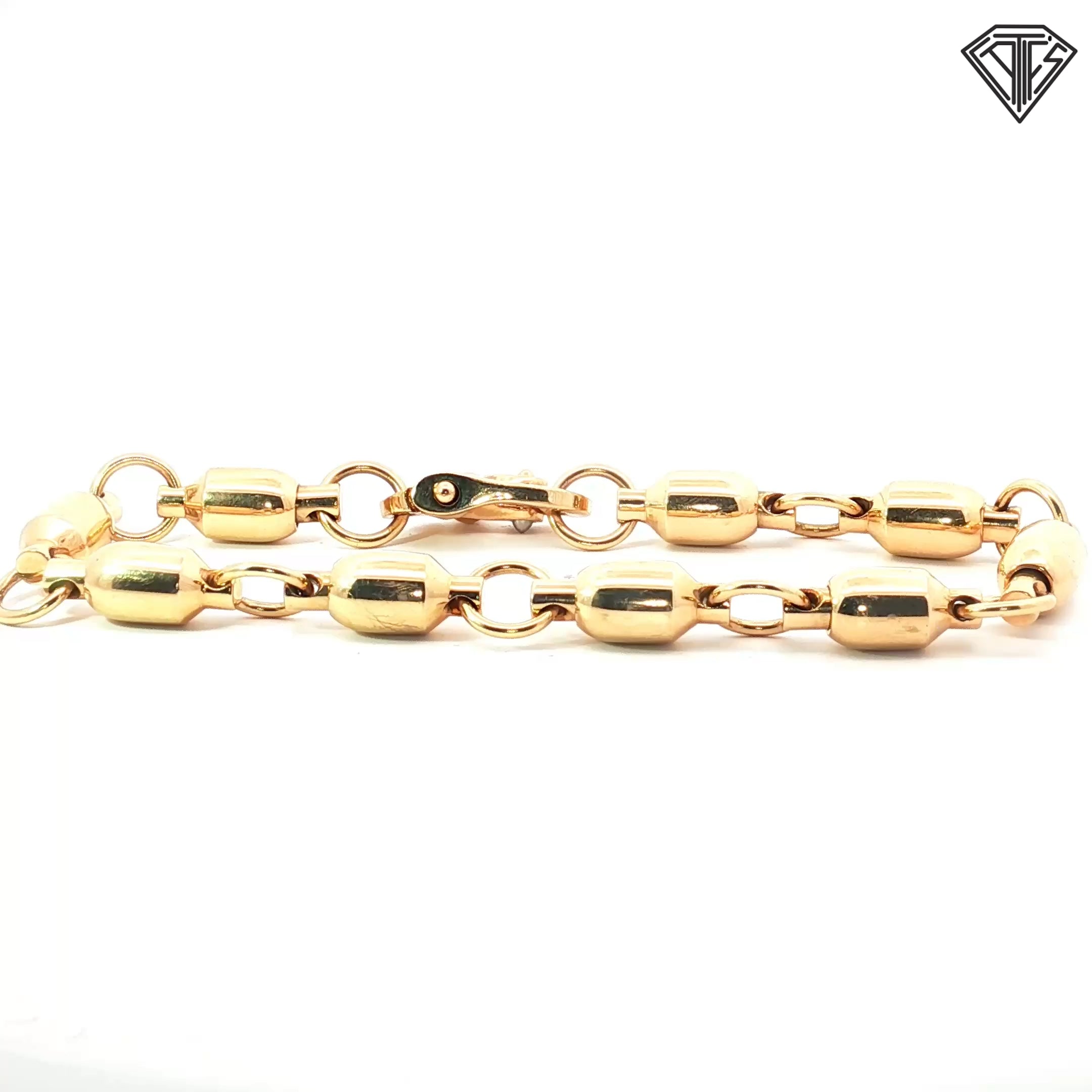 14k Yellow Gold Barrel / Bead Style Link Bracelet 50.6 gram 8"in